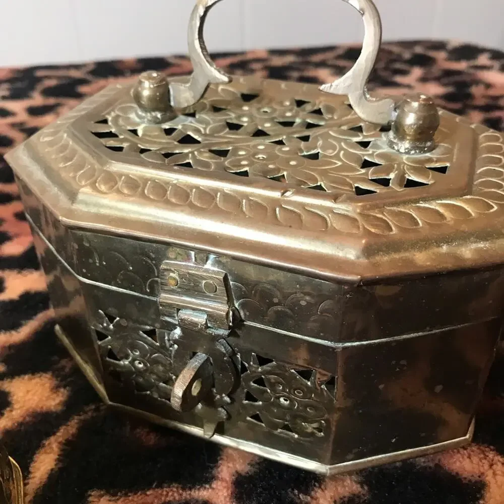 VINTAGE 70s BRASS BOXES with Floral designs KEEPSAKE OR POTPOURRI HOLDERS